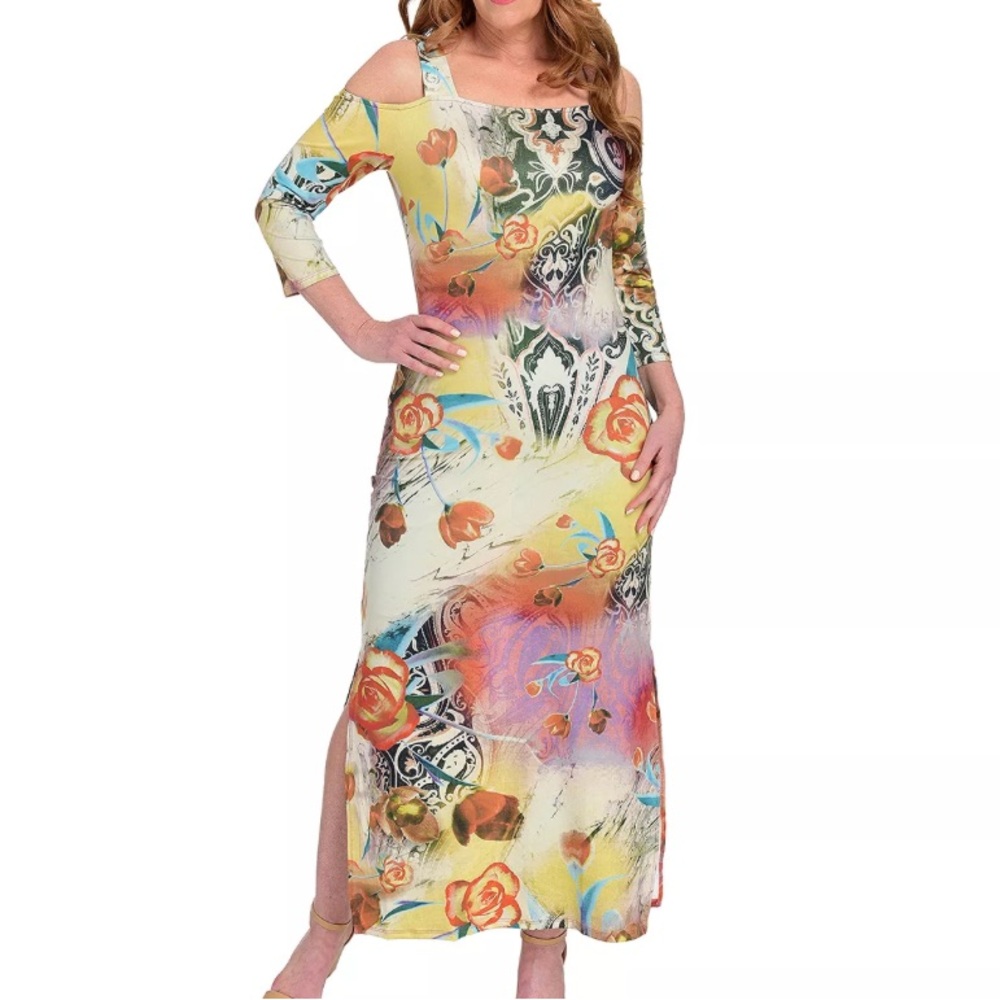 Women’s Jorge Perez 3/4‎ Sleeve Shoulder Cut-out Maxi Dress